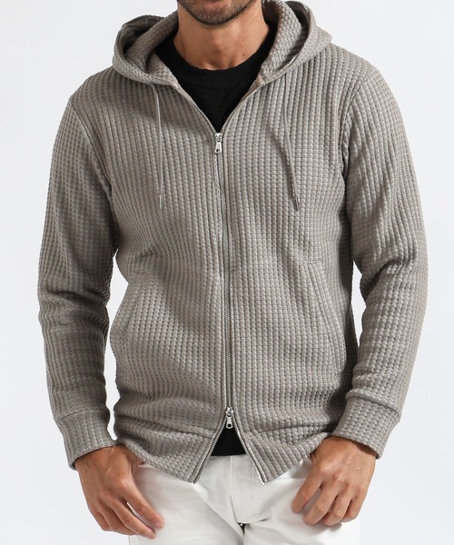 TETE HOMME(テットオム)の「ビックワッフル ジップアップパーカー(パーカー・メンズ・ターコイズブルー/ブラック/サンドベージュ・MEDIUM/LARGE/X-LARGE/XX-LARGE)」の3枚目の写真