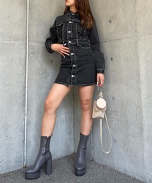 合皮ポケットデニムミニワンピース