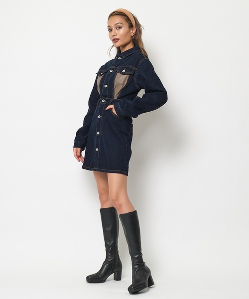 SPIRALGIRL(スパイラルガール)の「合皮ポケットデニムミニワンピース(ワンピース・レディース・ブラック/インディゴブルー・FREE)」の22枚目の写真