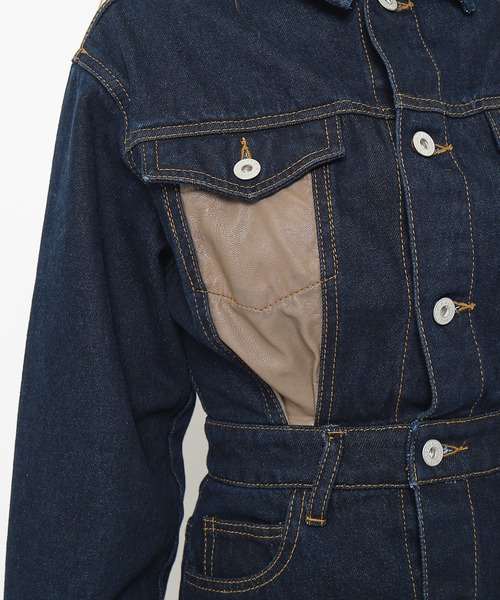 SPIRALGIRL(スパイラルガール)の「合皮ポケットデニムミニワンピース(ワンピース・レディース・ブラック/インディゴブルー・FREE)」の18枚目の写真