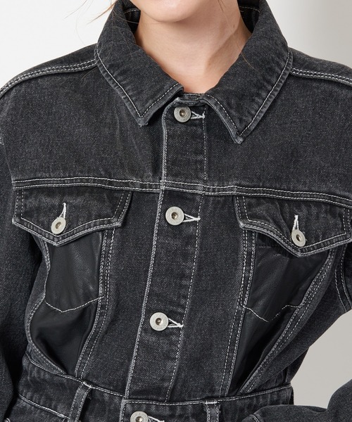 SPIRALGIRL(スパイラルガール)の「合皮ポケットデニムミニワンピース(ワンピース・レディース・ブラック/インディゴブルー・FREE)」の17枚目の写真