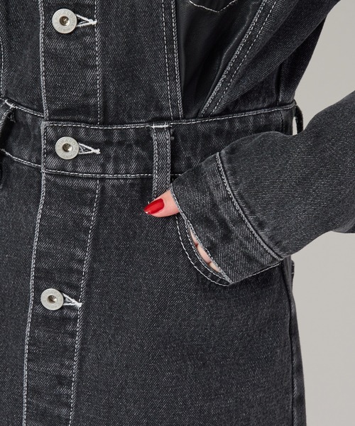 SPIRALGIRL(スパイラルガール)の「合皮ポケットデニムミニワンピース(ワンピース・レディース・ブラック/インディゴブルー・FREE)」の14枚目の写真