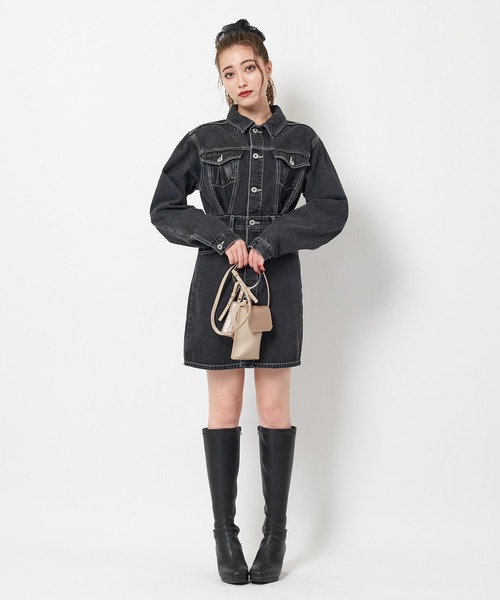 SPIRALGIRL(スパイラルガール)の「合皮ポケットデニムミニワンピース(ワンピース・レディース・ブラック/インディゴブルー・FREE)」の19枚目の写真