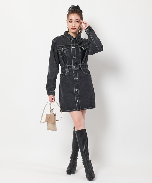 SPIRALGIRL(スパイラルガール)の「合皮ポケットデニムミニワンピース(ワンピース・レディース・ブラック/インディゴブルー・FREE)」の21枚目の写真