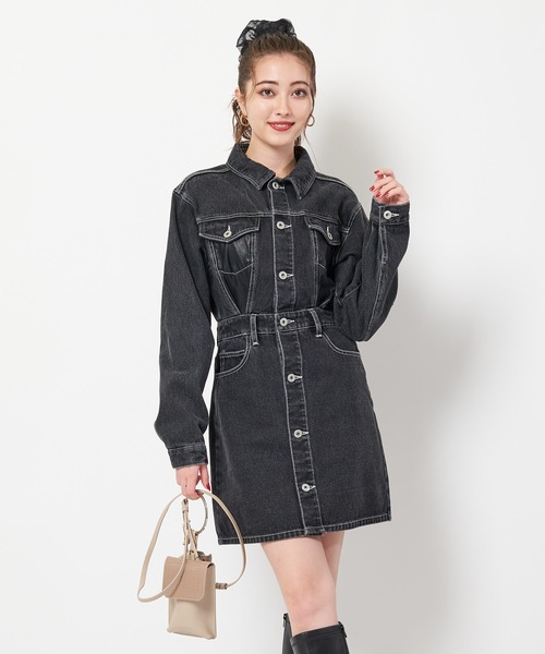 SPIRALGIRL(スパイラルガール)の「合皮ポケットデニムミニワンピース(ワンピース・レディース・ブラック/インディゴブルー・FREE)」の13枚目の写真