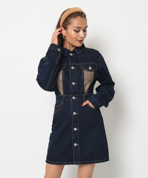 SPIRALGIRL(スパイラルガール)の「合皮ポケットデニムミニワンピース(ワンピース・レディース・ブラック/インディゴブルー・FREE)」の15枚目の写真