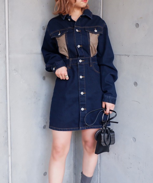 SPIRALGIRL(スパイラルガール)の「合皮ポケットデニムミニワンピース(ワンピース・レディース・ブラック/インディゴブルー・FREE)」の16枚目の写真