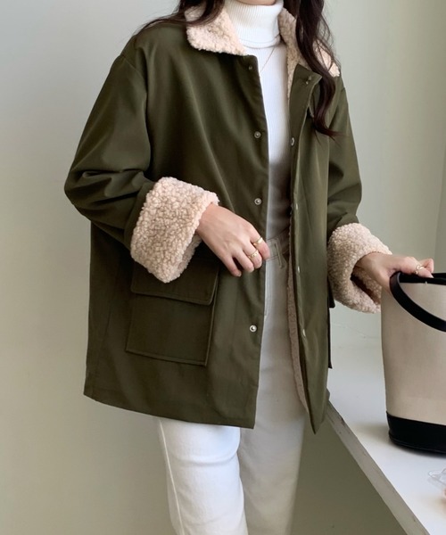 emi+（エミプラス）の「ボアドッキングブルゾン（ブルゾン・レディース・ブラック/キャメル/カーキ/アイボリー/チャコールグレー・FREE）」の21枚目の写真