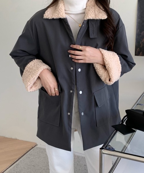 emi+（エミプラス）の「ボアドッキングブルゾン（ブルゾン・レディース・ブラック/キャメル/カーキ/アイボリー/チャコールグレー・FREE）」の19枚目の写真