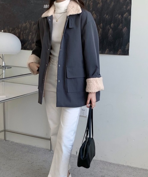 emi+（エミプラス）の「ボアドッキングブルゾン（ブルゾン・レディース・ブラック/キャメル/カーキ/アイボリー/チャコールグレー・FREE）」の16枚目の写真