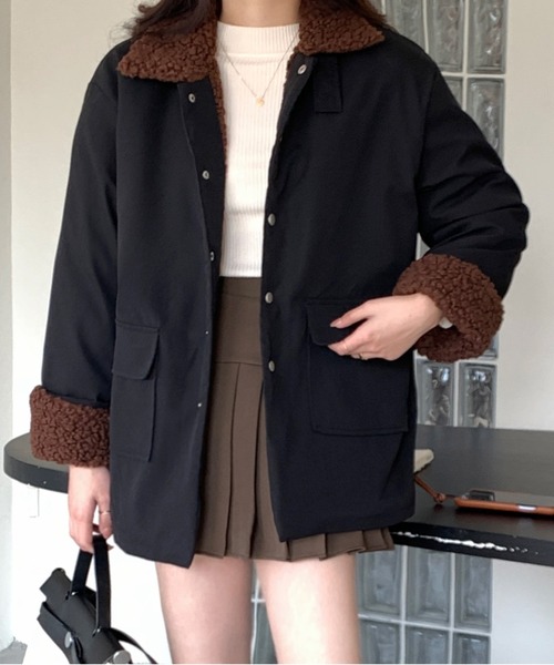 emi+（エミプラス）の「ボアドッキングブルゾン（ブルゾン・レディース・ブラック/キャメル/カーキ/アイボリー/チャコールグレー・FREE）」の15枚目の写真