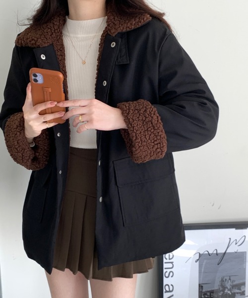 emi+（エミプラス）の「ボアドッキングブルゾン（ブルゾン・レディース・ブラック/キャメル/カーキ/アイボリー/チャコールグレー・FREE）」の14枚目の写真