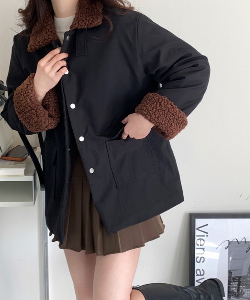 emi+（エミプラス）の「ボアドッキングブルゾン（ブルゾン・レディース・ブラック/キャメル/カーキ/アイボリー/チャコールグレー・FREE）」の8枚目の写真