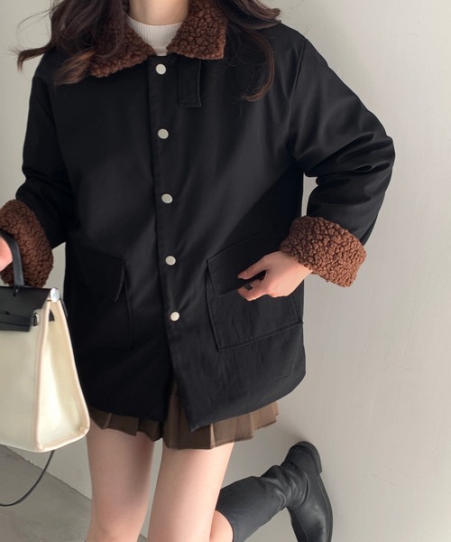 emi+（エミプラス）の「ボアドッキングブルゾン（ブルゾン・レディース・ブラック/キャメル/カーキ/アイボリー/チャコールグレー・FREE）」の6枚目の写真