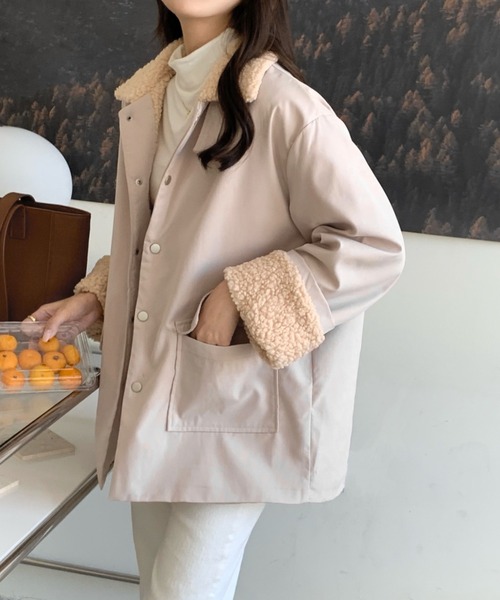 emi+（エミプラス）の「ボアドッキングブルゾン（ブルゾン・レディース・ブラック/キャメル/カーキ/アイボリー/チャコールグレー・FREE）」の9枚目の写真