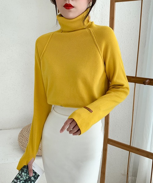 Jewelobe(ジュエローブ)の「アウトシームタートルネックニットプルオーバー(ニット/セーター・レディース・ブルー/オフホワイト/イエロー/ブラウン/ブラック・FREE)」の5枚目の写真