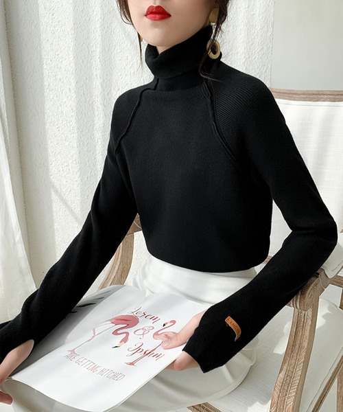 Jewelobe(ジュエローブ)の「アウトシームタートルネックニットプルオーバー(ニット/セーター・レディース・ブルー/オフホワイト/イエロー/ブラウン/ブラック・FREE)」の13枚目の写真