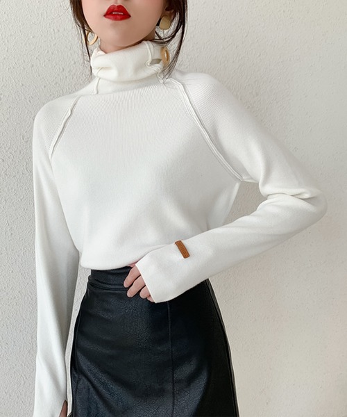 Jewelobe(ジュエローブ)の「アウトシームタートルネックニットプルオーバー(ニット/セーター・レディース・ブルー/オフホワイト/イエロー/ブラウン/ブラック・FREE)」の11枚目の写真