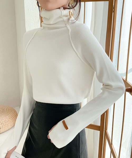 Jewelobe(ジュエローブ)の「アウトシームタートルネックニットプルオーバー(ニット/セーター・レディース・ブルー/オフホワイト/イエロー/ブラウン/ブラック・FREE)」の19枚目の写真