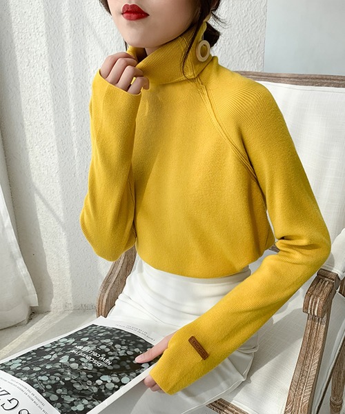 Jewelobe(ジュエローブ)の「アウトシームタートルネックニットプルオーバー(ニット/セーター・レディース・ブルー/オフホワイト/イエロー/ブラウン/ブラック・FREE)」の10枚目の写真