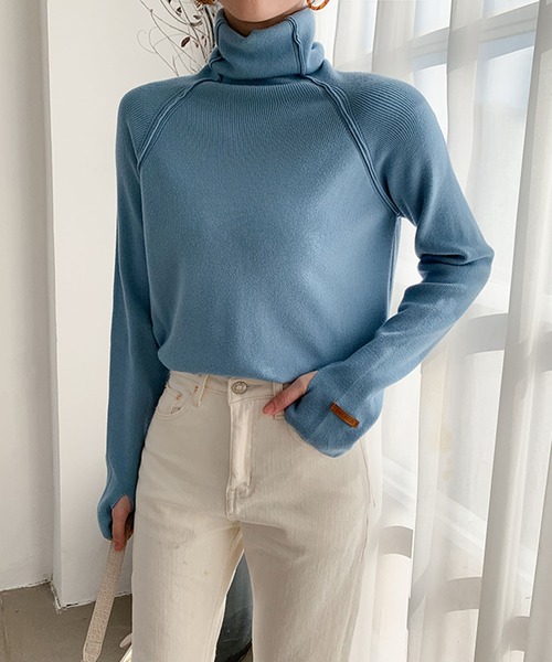 Jewelobe(ジュエローブ)の「アウトシームタートルネックニットプルオーバー(ニット/セーター・レディース・ブルー/オフホワイト/イエロー/ブラウン/ブラック・FREE)」の14枚目の写真
