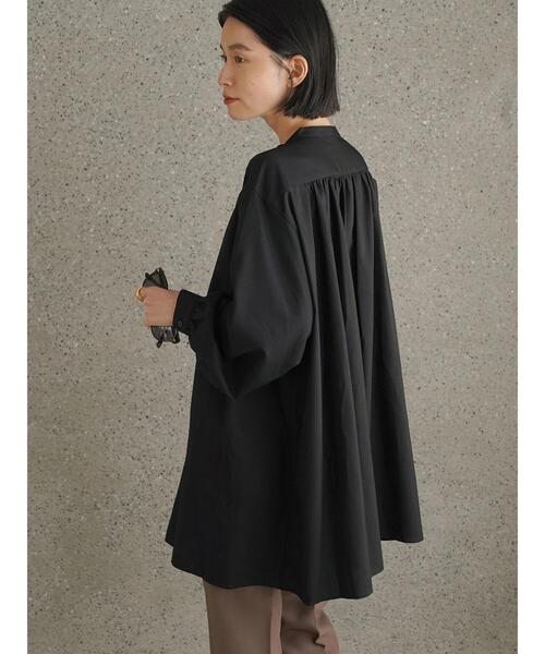 AMERICAN HOLIC（アメリカンホリック）の「スタンドカラーギャザーとろみシャツ（シャツ/ブラウス・レディース・ブラック/グレー/サックスブルー・M/L）」の5枚目の写真