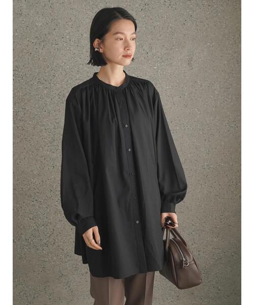 AMERICAN HOLIC（アメリカンホリック）の「スタンドカラーギャザーとろみシャツ（シャツ/ブラウス・レディース・ブラック/グレー/サックスブルー・M/L）」の7枚目の写真