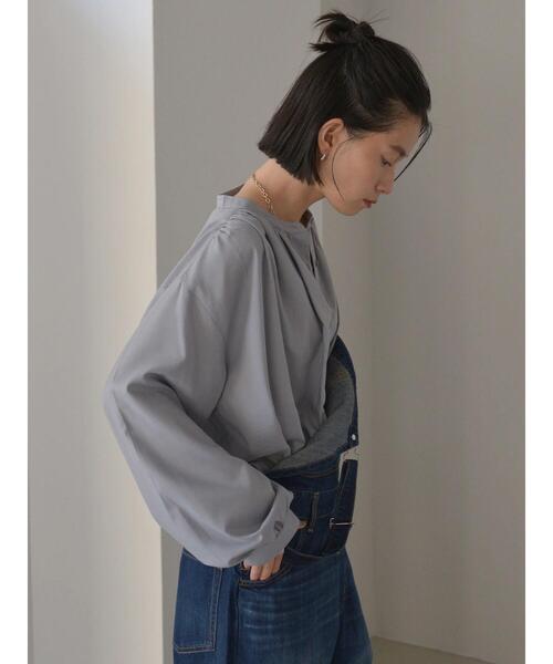 AMERICAN HOLIC（アメリカンホリック）の「スタンドカラーギャザーとろみシャツ（シャツ/ブラウス・レディース・ブラック/グレー/サックスブルー・M/L）」の12枚目の写真