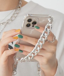 【iPhone12/12Pro対応】チェーン＆フック付きクリアケース12/12pro