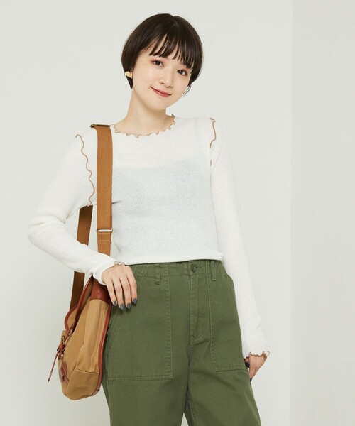 FREAK'S STORE（フリークスストア）の「ウォッシャブルメローリブボートネックニット（ニット/セーター・レディース・ホワイト/グレー/ナチュラル/オフホワイト/チャコールグレー/ブラック/ネイビー/ベージュ/レンガ/サックスブルー・ﾌﾘ-）」の3枚目の写真