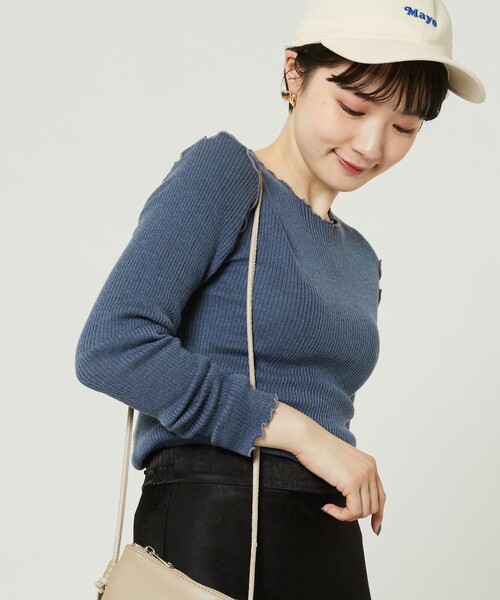 FREAK'S STORE（フリークスストア）の「ウォッシャブルメローリブボートネックニット（ニット/セーター・レディース・ホワイト/グレー/ナチュラル/オフホワイト/チャコールグレー/ブラック/ネイビー/ベージュ/レンガ/サックスブルー・ﾌﾘ-）」の9枚目の写真