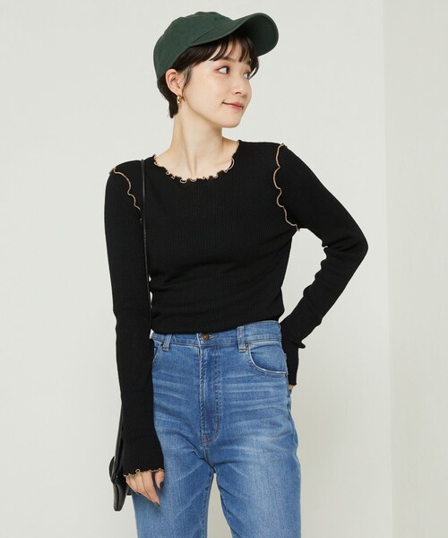 FREAK'S STORE（フリークスストア）の「ウォッシャブルメローリブボートネックニット（ニット/セーター・レディース・ホワイト/グレー/ナチュラル/オフホワイト/チャコールグレー/ブラック/ネイビー/ベージュ/レンガ/サックスブルー・ﾌﾘ-）」の4枚目の写真