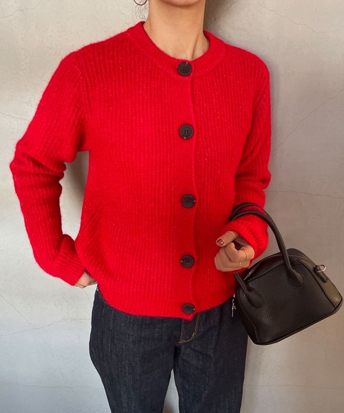 rectangle by ryon（レクタングルバイリョン）の「【rectangle by ryon】起毛カラーニットカーディガン（カーディガン/ボレロ・レディース・レッド/モカ・FREE）」の2枚目の写真
