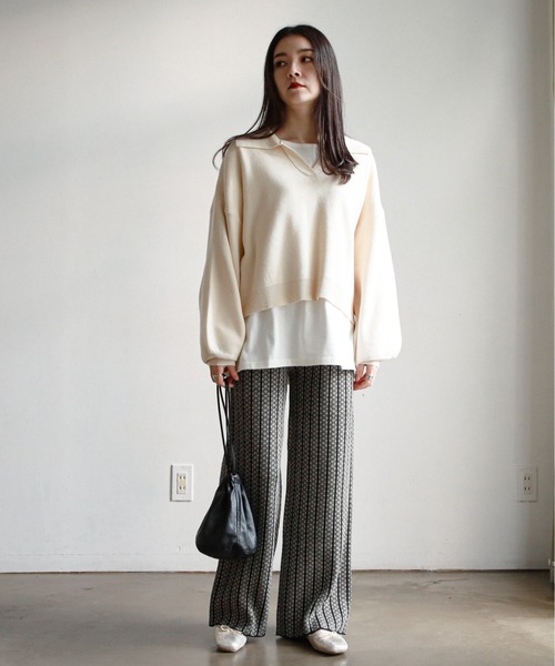 feepur（フェピュール）の「《ウォッシャブル》ポロカラークロップドニット（ニット/セーター・レディース・ブラック/ベージュ/グリーン・MEDIUM）」の19枚目の写真