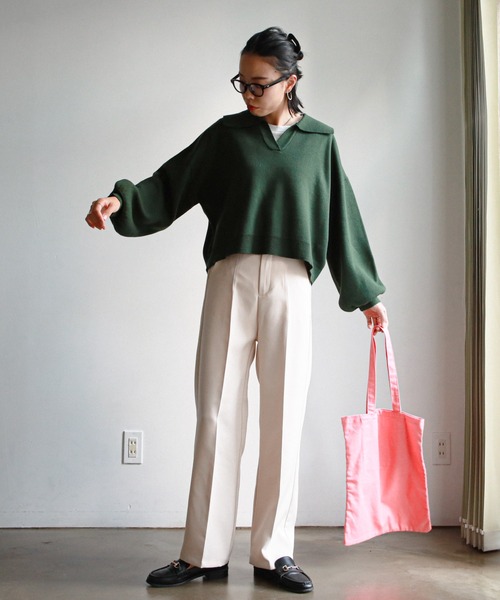 feepur（フェピュール）の「《ウォッシャブル》ポロカラークロップドニット（ニット/セーター・レディース・ブラック/ベージュ/グリーン・MEDIUM）」の22枚目の写真