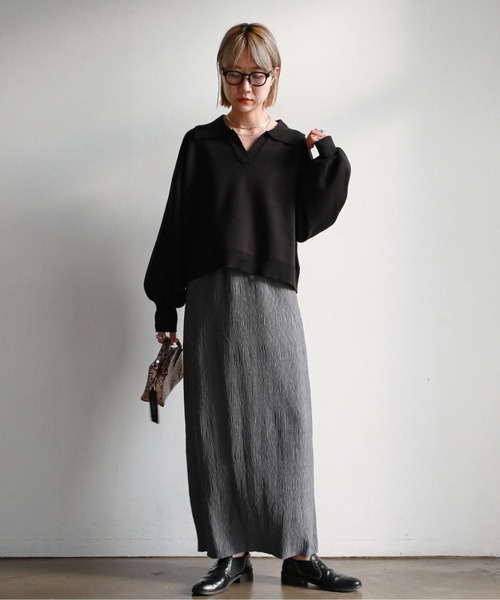 feepur（フェピュール）の「《ウォッシャブル》ポロカラークロップドニット（ニット/セーター・レディース・ブラック/ベージュ/グリーン・MEDIUM）」の18枚目の写真