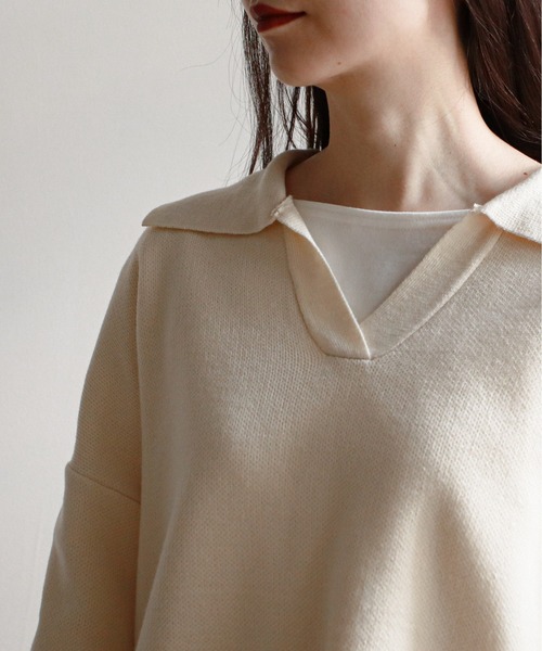 feepur（フェピュール）の「《ウォッシャブル》ポロカラークロップドニット（ニット/セーター・レディース・ブラック/ベージュ/グリーン・MEDIUM）」の10枚目の写真