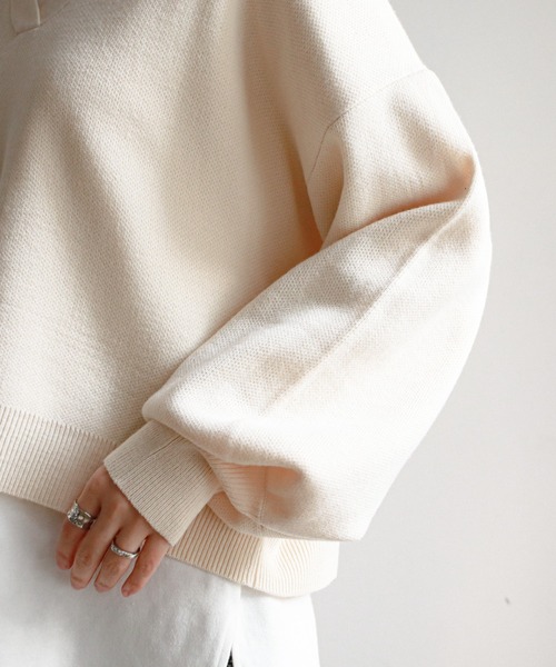 feepur（フェピュール）の「《ウォッシャブル》ポロカラークロップドニット（ニット/セーター・レディース・ブラック/ベージュ/グリーン・MEDIUM）」の14枚目の写真