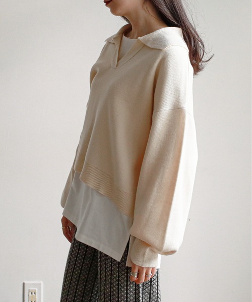 feepur（フェピュール）の「《ウォッシャブル》ポロカラークロップドニット（ニット/セーター・レディース・ブラック/ベージュ/グリーン・MEDIUM）」の12枚目の写真