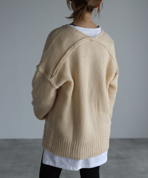 amini(アミニ)の「【2021-2022 A/W】Vネックカラーニット(ニット/セーター・レディース・レッド/オフホワイト/ブルー/グリーン/ダークパープル・MEDIUM)」の9枚目の写真