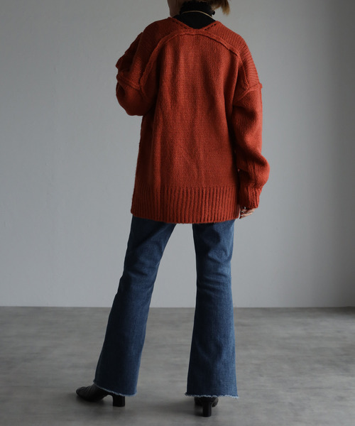 amini(アミニ)の「【2021-2022 A/W】Vネックカラーニット(ニット/セーター・レディース・レッド/オフホワイト/ブルー/グリーン/ダークパープル・MEDIUM)」の18枚目の写真