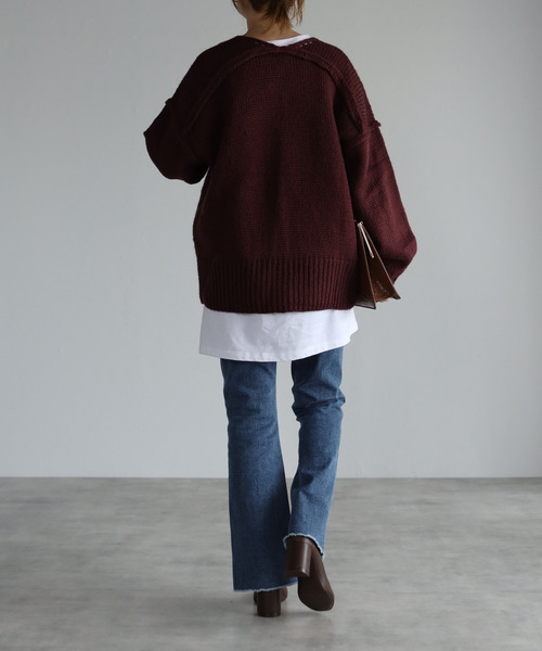 amini(アミニ)の「【2021-2022 A/W】Vネックカラーニット(ニット/セーター・レディース・レッド/オフホワイト/ブルー/グリーン/ダークパープル・MEDIUM)」の15枚目の写真