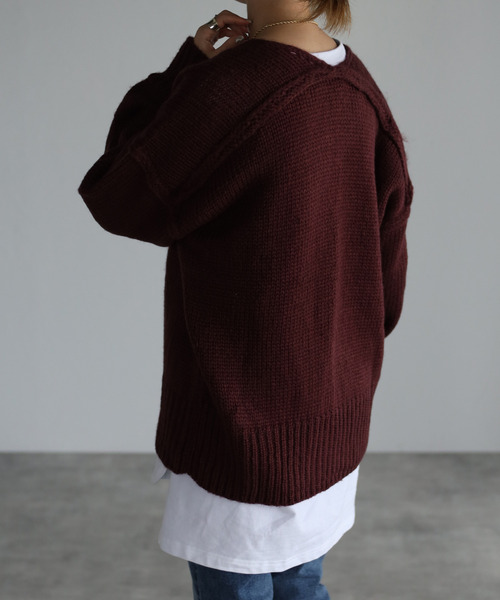 amini(アミニ)の「【2021-2022 A/W】Vネックカラーニット(ニット/セーター・レディース・レッド/オフホワイト/ブルー/グリーン/ダークパープル・MEDIUM)」の22枚目の写真