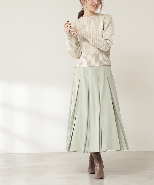 N.（N. Natural Beauty Basic）（エヌエヌナチュラルビューティーベーシック）の「◆ボックスプリーツスカート（スカート・レディース・イエロー/ライトグリーン/モカ・MEDIUM）」の3枚目の写真