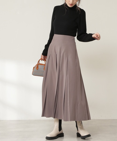 N.（N. Natural Beauty Basic）（エヌエヌナチュラルビューティーベーシック）の「◆ボックスプリーツスカート（スカート・レディース・イエロー/ライトグリーン/モカ・MEDIUM）」の2枚目の写真