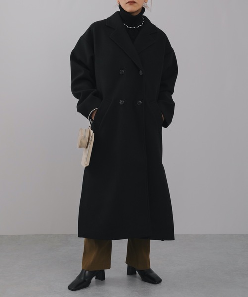 ap retro(アプレトロ)の「ウェストベルトオーバーサイズロングガウンコート ダブルチェスターロングコート(トレンチコート・レディース・ブラック/ブルー/アイボリー・FREE)」の4枚目の写真