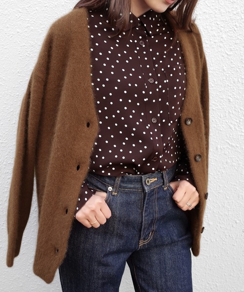 STYLE DELI（スタイルデリ）の「ドット柄デシンベーシックシャツ（シャツ/ブラウス・レディース・ブラック/ブラウン系その他・FREE）」の2枚目の写真