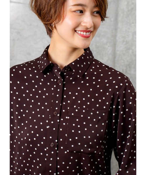 STYLE DELI（スタイルデリ）の「ドット柄デシンベーシックシャツ（シャツ/ブラウス・レディース・ブラック/ブラウン系その他・FREE）」の9枚目の写真