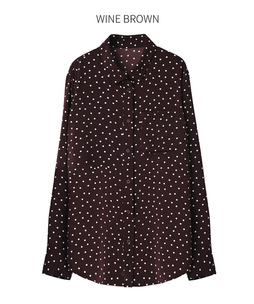STYLE DELI（スタイルデリ）の「ドット柄デシンベーシックシャツ（シャツ/ブラウス・レディース・ブラック/ブラウン系その他・FREE）」の5枚目の写真