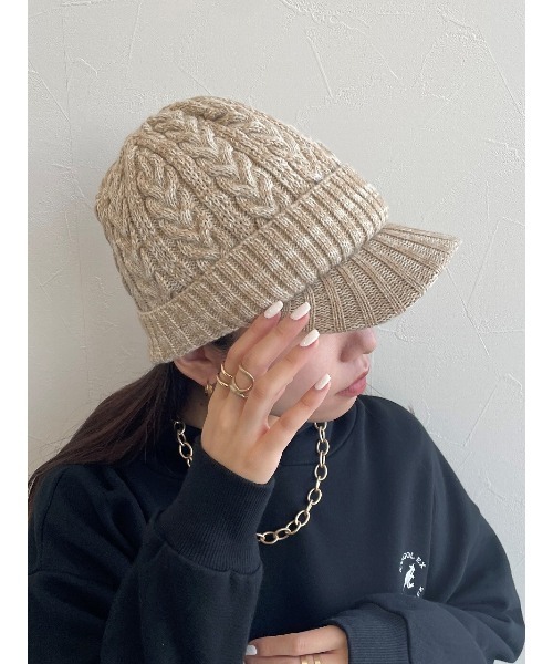 EDWIN(エドウィン)の「【EDWIN】エドウィン 刺繍入り ニットキャスケット(ニットキャップ/ビーニー・レディース・グリーン/ベージュ/ブラック/ピンク/ネイビー・フリー)」の3枚目の写真
